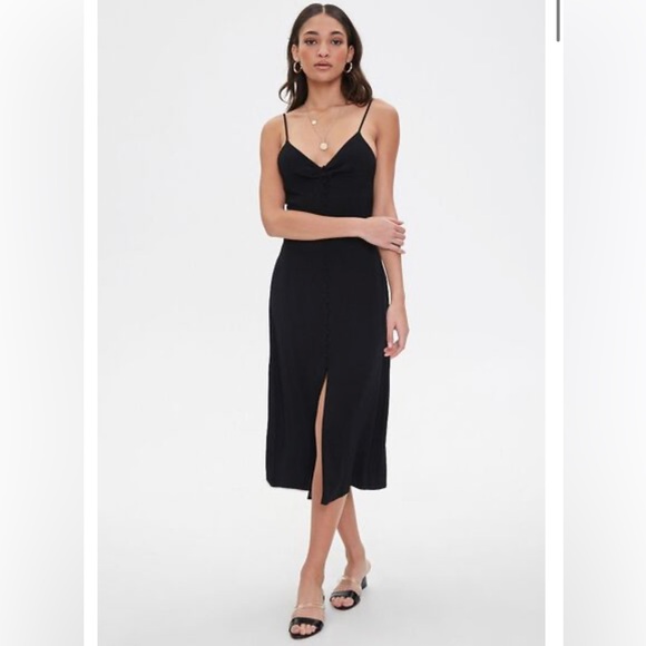 FOREVER 21- black Button-Front Cami Midi Dress - Picture 1 of 7